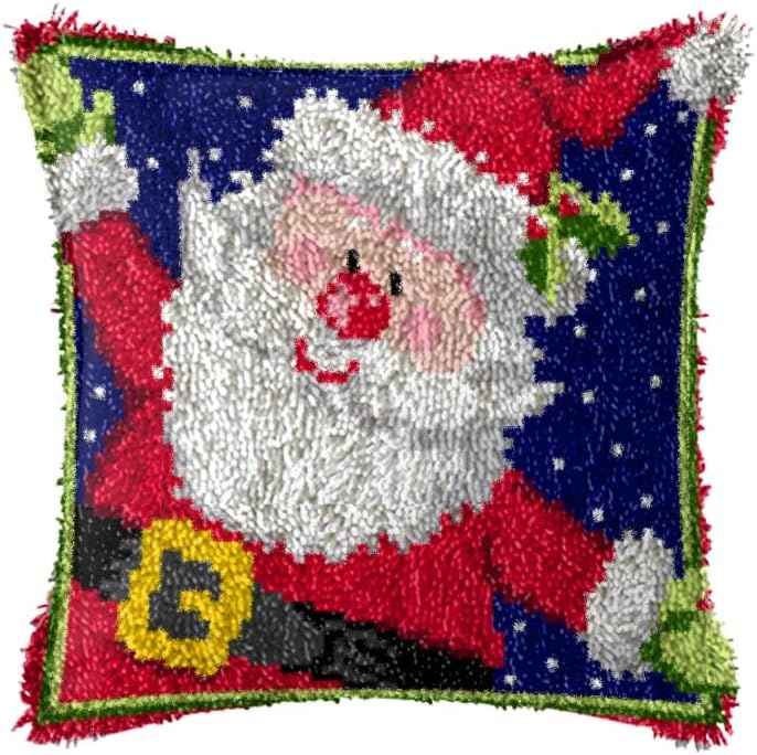 Beyond Your Thoughts Christmas Latch Hook Kits Cute Santa Pillow Cover Pattern Printed Crochet Needlework Crafts for Kids Adults and Beginners Family Decoration 16.5 * 16.5 in BZ747 - Image 1